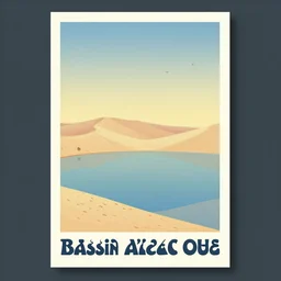 a neo retro poster of bassin d'arcachon lac, with a sand dune in the background ( ( ( with 3 birds in the sky ) ) ), australian tonalism, pale gradients design, matte drawing, clean and simple design, outrun color palette. painted by morandi, agnes pelton