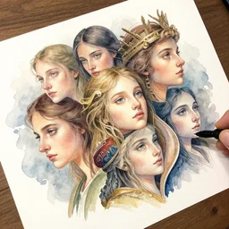 Segenspfänder oscillating pioneer of paper God serenity, cinematic, creative, artistic, pioneering oblique watercolor aesthetic, intricate drawing, realistic fantasy, extremely detailed and beautiful young faces, establishing shot, 8k resolution