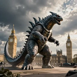 kaiju attack in london photography realistic, detailed, cinematic