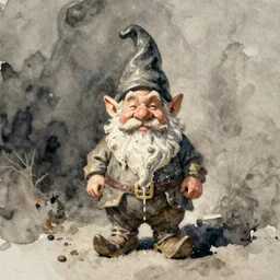 muted color!!!!!!! watercolor of a ( ( ( gnome ) ) ) painterly, granular dripping running. very muted colors. by jean - baptiste monge!!!!!