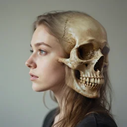 girl head and skull double expoure photography