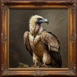 chief fearless vulture of the pilodour dynasty, oil painting circa 1 4 2 5, ornate wooden frame, matte painting, rule of thirds, rendered in octane, rendered in vray, rendered in arnold, insanely detailed, photorealistic, cinematic, global illumination