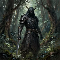 protector of the land, a dark nature sorcerer holding a dagger in a swampy forest, detailed digital painting by todd lockwood and wylie beckert