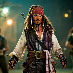 captain jack sparrow in gears of war, splash art, movie still, cinematic lighting, dramatic, octane render, long lens, shallow depth of field, bokeh, anamorphic lens flare, 8 k, hyper detailed, 3 5 mm film grain