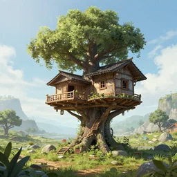 tree house village, artstation, unreal, future, octane