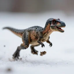 macro photo by national geographic of a tiny muddy dinosaur human running on snow, fast shutter speed, motion blur, tiny gaussian blur, insanely detailed, insanely intricate, depth of field, low contrast, wide aperture, action photography