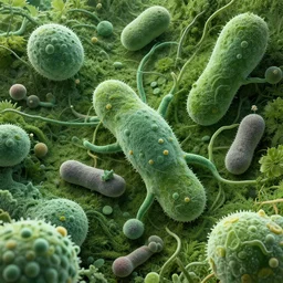 microorganisms, greenery, born processes, album cover, octane render, detailed, intricate, complex, 8 k resolution,