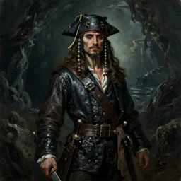 ultra realistic color portrait painting of an undead 1 7 th century pirate with a sword in a grotto, dark, painted, brooding, atmospheric, seascape, horror, smooth, epic, highly detailed, cinematic, by clyde caldwell