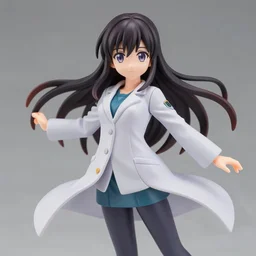 complete figure of kurisu makise from steins gate wearing a comfy labcoat, personification, tsurime eyes, tareme eyes, eyes by kon satoshi, pvc figure, dynamic pose, amiami, aniplex, kotobukiya, beautiful composition, 8 5 mm, f 1. 8, high detail