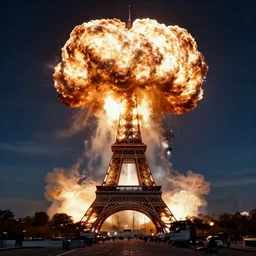 photo of a nuclear explosion in paris, 8 k uhd, wide angle