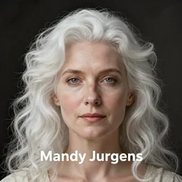 Portrait of a woman, white hair, curly hair, by Mandy Jurgens