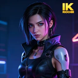 cyberpunk hacker girl portrait, highly detailed, alita, studio lighting, neon backlit, 8 k