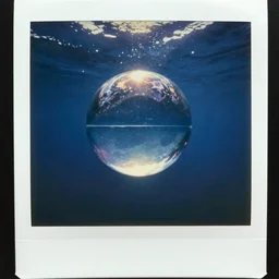 grainy Polaroid film photograph of a highly reflective floating glass orb at the bottom of the ocean. super resolution. surreal. Extremely detailed. Polaroid 600 film. by Annie Leibovitz and Richard Avedon