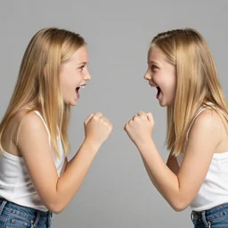 beautiful blonde twin sisters fighting each other