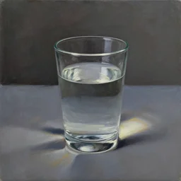 oil painting of transparent water glass, cinematic light, strong shadows, sharp light, dramatic setting