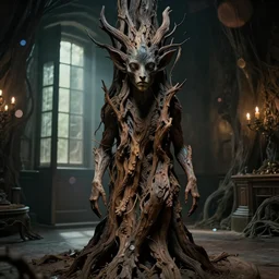 the portrait of wood - spirit in the room without doors and windows | pan's labyrinth movie by ridley scott with cinematogrophy of christopher doyle and art direction by hans giger, anamorphic bokeh and lens flares, 8 k, higly detailed masterpiece