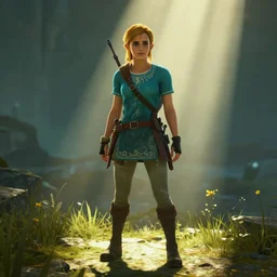 full body emma watson screenshot from Breath of the Wild 4k screenshot post processing god rays global illumination