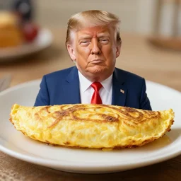 Donald Trump as an anthropomorphic omelette, food photography