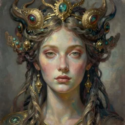 portrait of beautiful goddess gaia, esoteric, muted colors, head in focus, fantasy art, gaia aesthetics, intricate, elegant, highly detailed hyperrealistic painting, artstation, concept art, painterly, golden ratio, sharp focus, illustration, art by masha kurbatova