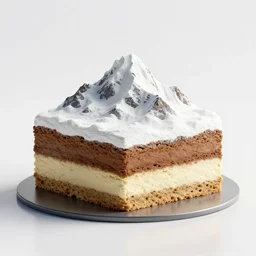 layered cake in the shape of mount everest, 3 d render, octane render, ue 5, highly realistic, detailed snow, white background, shadowing, reflections, insane detail, 8 k