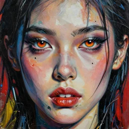 passionate lips and burning eyes of wild youth detailed and highly reliefed analogue mixed media collage with canvas texture in style of conteporary art, punk art, photorealistic, expressionism, masterpiece, perfect composition, spectacular quality, intricate flowing paint