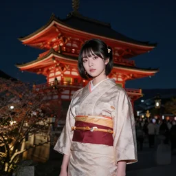 photo of beautiful femal nina on top of a Japanese temple, night, cinematic, high detail, 8k,