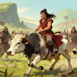 aang the last airbender rides a spotted cow into battle circa 1 8 3 0
