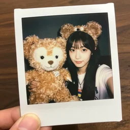 selfie by 2 0 cute stuffed animals, colorful, polaroid photo, real photo, 7 0's camera