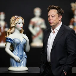 high quality presentation photo of cara delevigne and elon musk as porcelain dolls, photography 4k, f1.8 anamorphic, bokeh, 4k, Canon, Nikon
