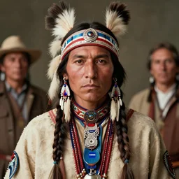 portrait of navaho warrior in the 19th century, depth of field, zeiss lens, detailed, symmetrical, centered, fashion photoshoot, by Annie Leibovitz and Steve McCurry, David Lazar, Jimmy Nelsson, Breathtaking, 8k resolution, extremely detailed, beautiful, establishing shot, artistic, hyperrealistic, beautiful face, octane render