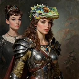 Mystical Valkyrie, Gal Gadot, hybrid, Audrey Hepburn, Portrait of a beautiful female Reptilian warrior, Regal, Realistic, Refined, Detailed Digital Art, Josephine wall, Oil Painting, William-Adolphe Bouguereau, Art Frahm, Esao Andrews, Steampunk, Walt Disney (1937), Highly Detailed, Cinematic Lighting, Unreal Engine, 8k, HD