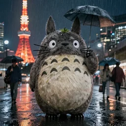 Yokai march on a rainy night in Tokyo, realistic, 4k, high detail,