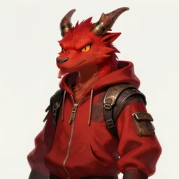 furry red dragon wearing a hoody, dieselpunk, fantasy, light, artstation