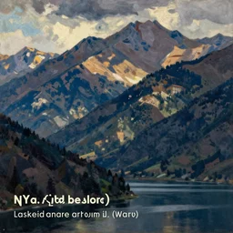 lakeside mountains, by seurat