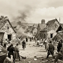 an very old photo of a town getting destroyed in medieval times