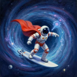 spaceman superhero with cape and magic spells surfing, isometric scifi astral spirit space journey in oil painting, pulled into the spiral vortex, trending on artstation, award winning, emotional, highly detailed ethereal isometric surrealist art