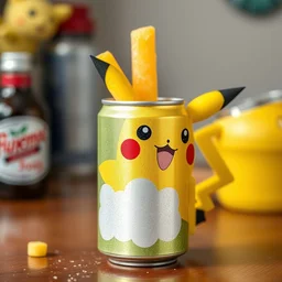 pikachu soda can, food photography