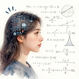female profile picture, machine learning math equations, complex mathematics, watercolor painting, 4 k, detailed