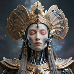 highly lifelike beautiful divine tribal high kingwith regalia adornments wide rayshade hdr whole infinite capsule apparent with awe an idea seep's into infinity, face axonometricy mechanical fantasy intricate elegant, in void of latent space, volumetric lighting 3 d modelling
