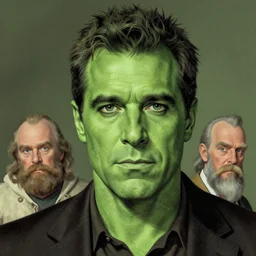 a highly detailed beautiful portrait of mark ruffalo with green skin, by gregory manchess, james gurney, james jean