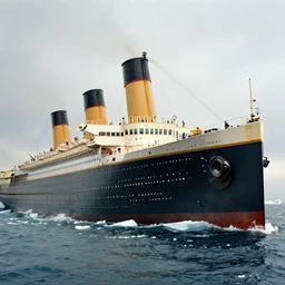 colourized photograph of the titanic sinking after hitting an iceberg, 1 9 1 2