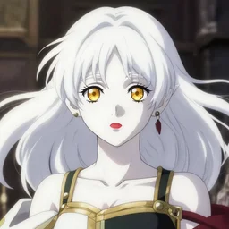 renaissance anime brave elf girl with white skin, wide golden eyes and red lips, hair blowing the wind, trending art, fashion photography, centered, hyper detailed, bokeh, studio glibly makoto shinkai, wlop