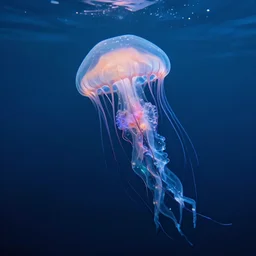 jellyfish floating through ocean with universe contained inside