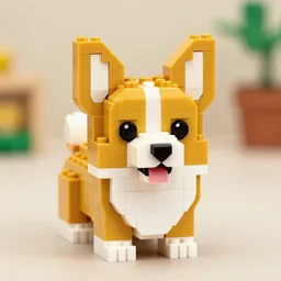 portrait of a corgi from lego blocks
