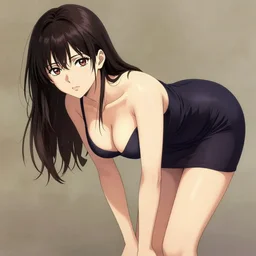 beautiful girl with hourglass body, seen from the front, bending over, in the style of greg rutkowski, anime artstyle, intricate, sharp colors