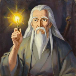 classical oil painting of anime concept art featuring a wise scholar having a brilliant idea, fantasy, trending on artstation, stylistic, brush strokes, oil, canvas, beautiful portrait, by kawacy and makoto shinkai, anime portrait, official anime artwork