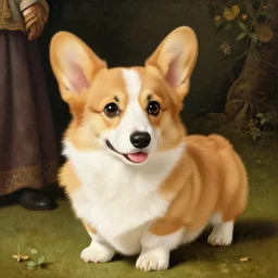 a cute little corgi, renaissance painting, high quality, bright colors