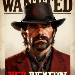 a wanted poster of arthur morgan from red dead redemption two,realistic,real photo,real life,high resolution,focus,depth,detailed face