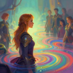 side portrait, imogen poots, paladin, gloomhaven, fantasy, colorful swirly ripples, gaudy colors, depth of field, soft, luminescent, organic matte painting, depth of field, by greg manchess, huang guangjian, greg rutkowski, jesper ejsing, magali villeneuve, artgerm, ilya kuvshinov