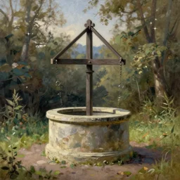 an old well, highly detailed, oil painting, masterpiece, nature, romanticism